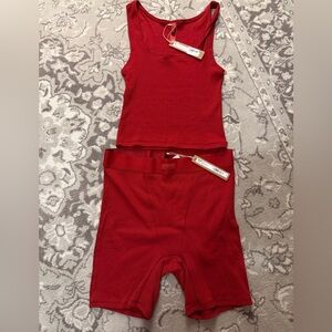 SKIMS Brick Ribbed Tank Top and shorts set